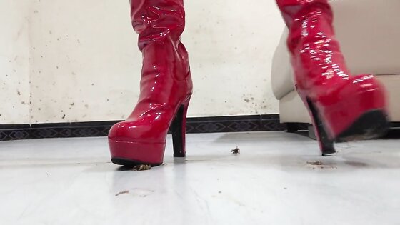 Pretty Chinese Girl Wear Hot Red Boots