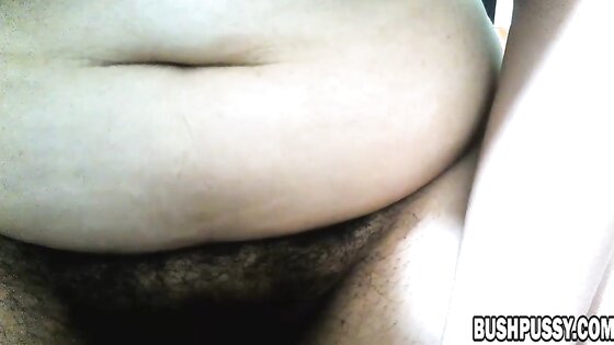 Close up of BBW playing with her hairy bush pussy