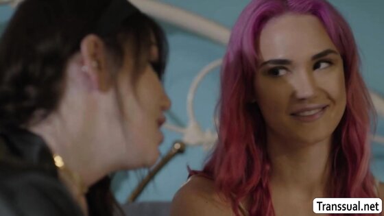 Seductive shemale fuck the pussy of her pink haired roommate