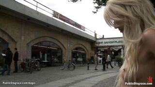 Strapped arms blonde fucked in public
