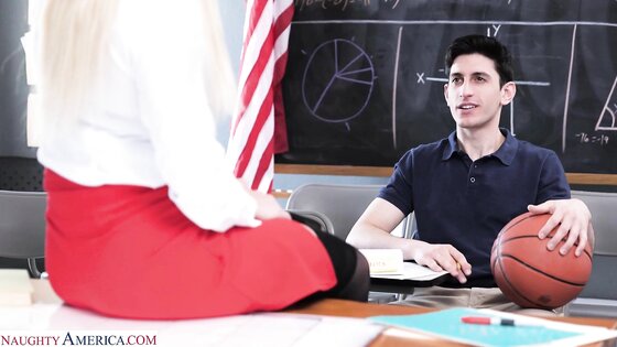 Busty teacher teaches virgin student how to fuck
