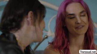 Shemale brunette licks and fucks her pink haired bestfriend
