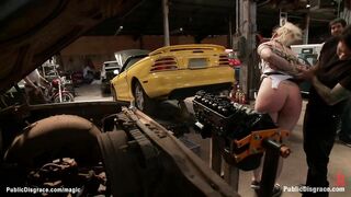 Dirty blond fucked in auto body shop