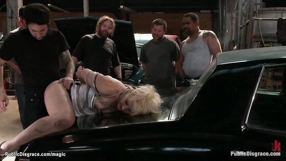 Dirty blond fucked in auto body shop