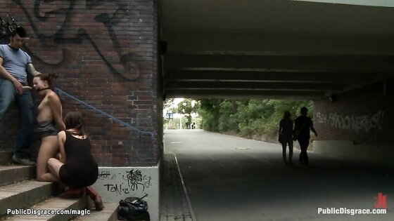 Babe walked in public with vibrator