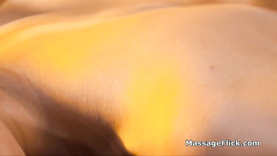 Sliding and scissoring oily massage with hot brunettes