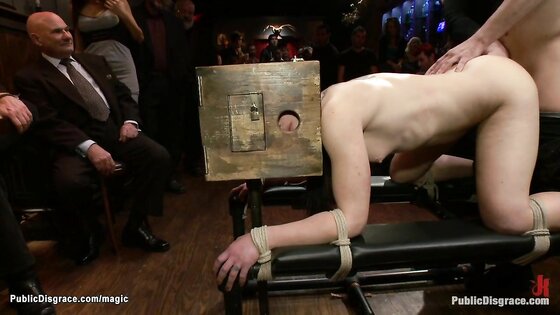 Boxed head slave anal fucked in public