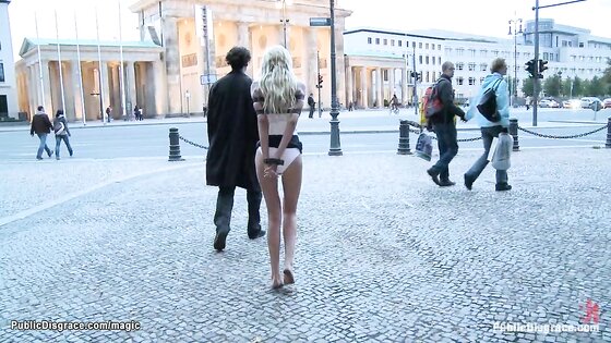 Euro blonde naked exposed in public