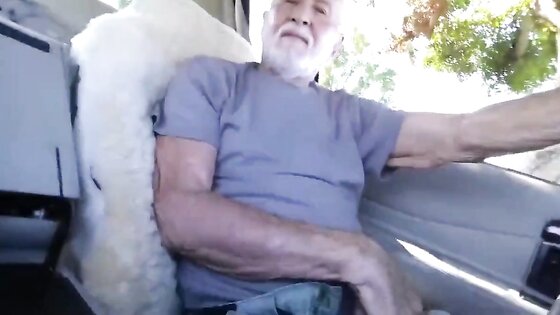 Handsome Grandpa Sucks in His Car