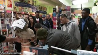 Ebony group anal fucked in book shop