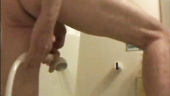 Shower head insertion enema prostate cum milk and wank