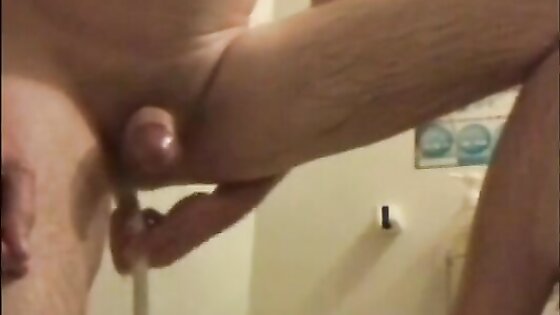 Shower head insertion enema prostate cum milk and wank