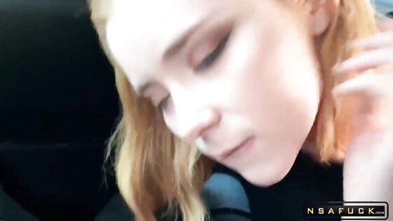 Redhead Suck Dick Taxi Driver and Cum Swallow in the Car POV Sweetie Fox