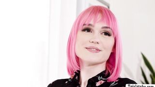 TS pink haired fucks her online date