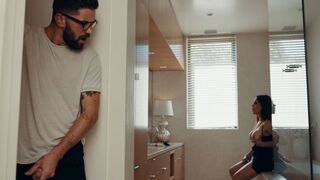 Jerking Trans stepmom ass fucked by her stepson in bathroom