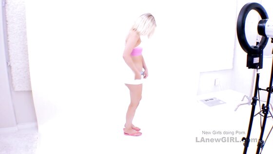 Cute blonde with teen look gets fucked by big curved cock