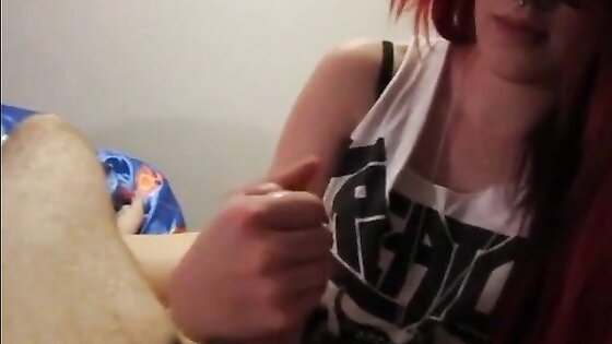 Handjob and Blowjob by Beautiful Redhead Girl