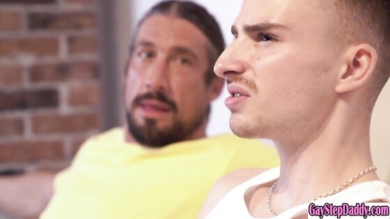 Overprotective stepdad bareback fucks his stepson tight ass