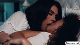 Curly teen lets her TS stepmommy lick and fuck her pussy