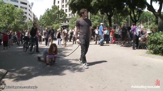 Bound slave walked like a dog in public