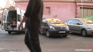 Euro babe fucked in the van in public