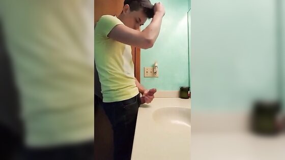 straight hunk with fat dick jerks off in bathroom 3