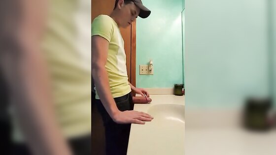 straight hunk with fat dick jerks off in bathroom 3