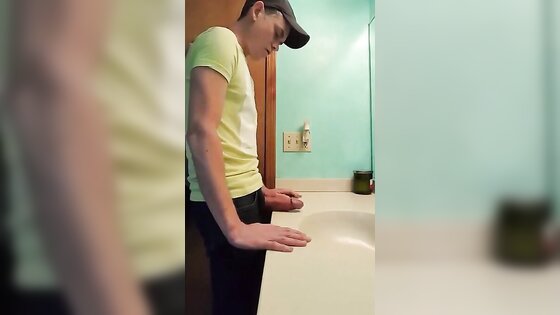 straight hunk with fat dick jerks off in bathroom 3