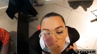 Public Blowjob in a Clothing Store with Glasses Swallows Cum Luxury Girl