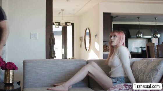 Handsome stepdad rimjob and analed busty pink haired shemale