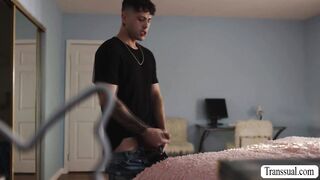 TS stepmommy caught her pervert stepson hiding and jerking off