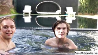 Petite teens fuck stepbrothers bigcock outdoor by the pool