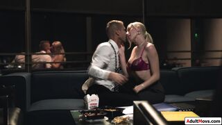 Boss cheats with younger blonde intern and licks her pussy