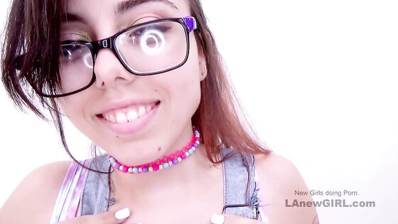 Cute teen with glasses cums so damn hard on big cock