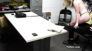 Blonde Krissy bouncing on guards dick at the office