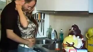 Natural Busty milf having sex in the kitchen