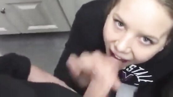 Young slut sucks cock in middle of store