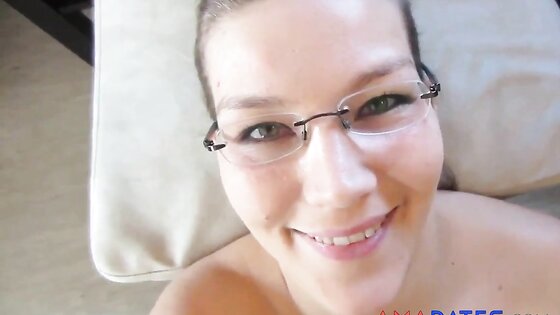 Blonde babe in glasses takes massive facial