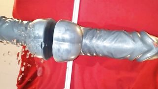 Prostate milking with HUGE dildo in Chastity till orgasm