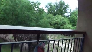 Sexy girl suck cock passionately on the balcony