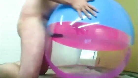 Big inflatable beach ball fuck cum inside