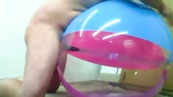 Big inflatable beach ball fuck cum inside