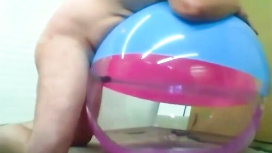 Big inflatable beach ball fuck cum inside