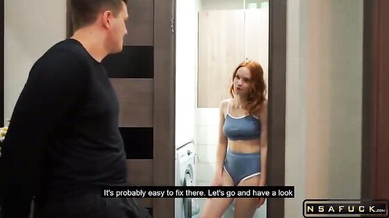 Stepbrother Helps Fix the Washing Machine and the Girl Gets Stuck