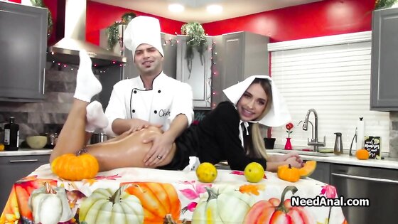Cooking show spiced up with oily anal ride