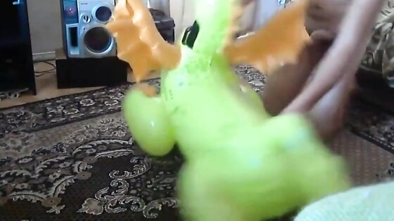Green dragon inflatable toy humping orgasm