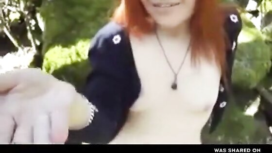 British slut sucks outdoors