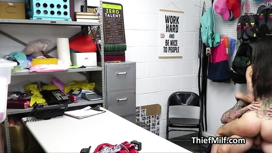 Bitchy inked thief teacher rides dick at the backroom