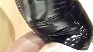 Playing in my black pvc body, nylons and plastic wrap II