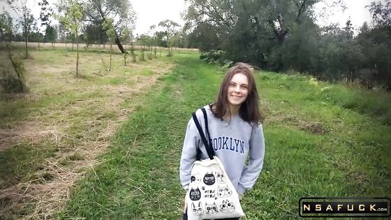 Russian Slut make Blowjob Outdoor after University